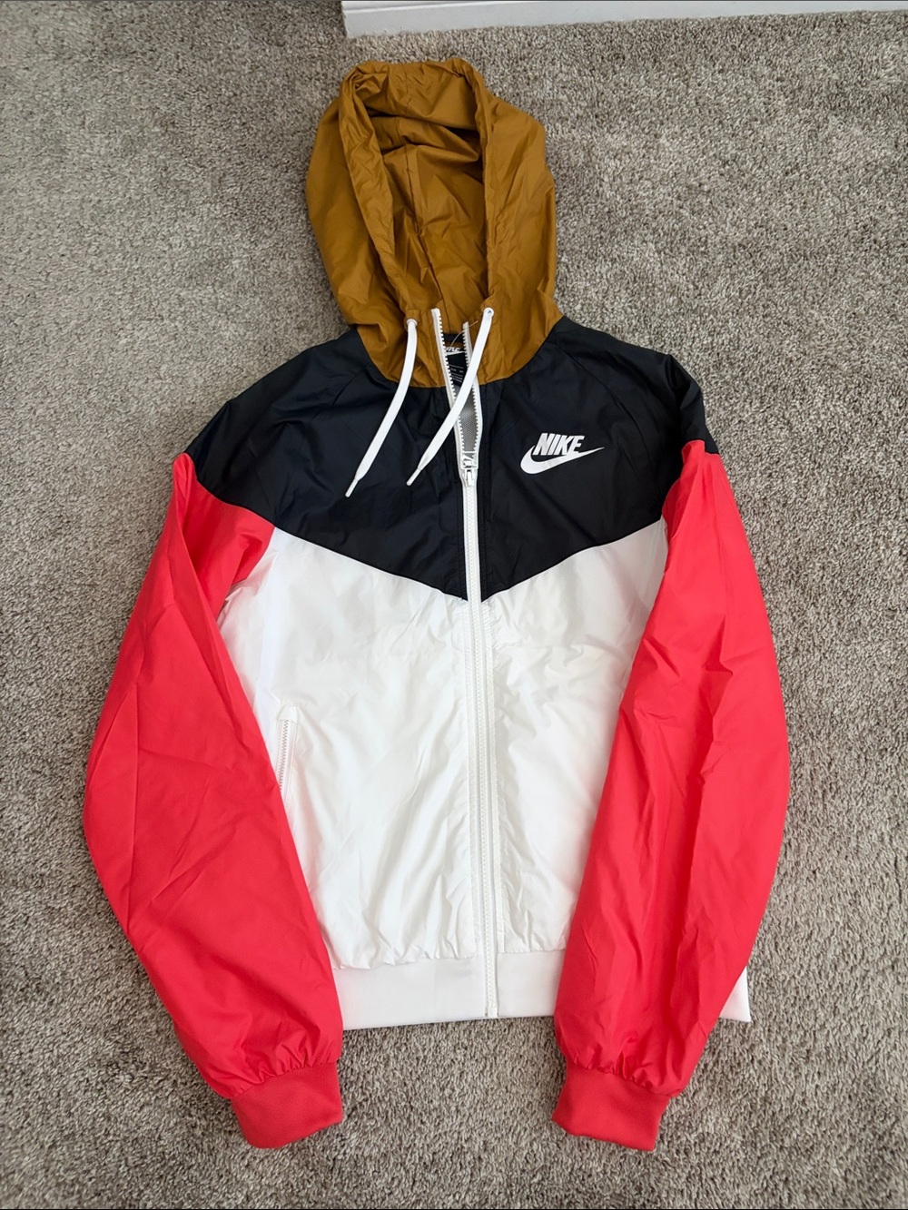 Nike Colorblock Windbreaker Jacket - Mustard Hood, Black, White & Coral